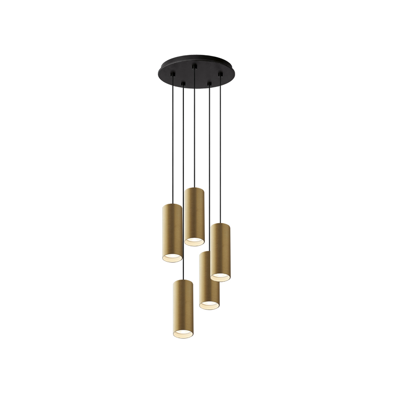 AXIOM EVO – SOSPENSIONE 5 ELEMENTI TONDA NERA/ORO GU10 50W 15CM