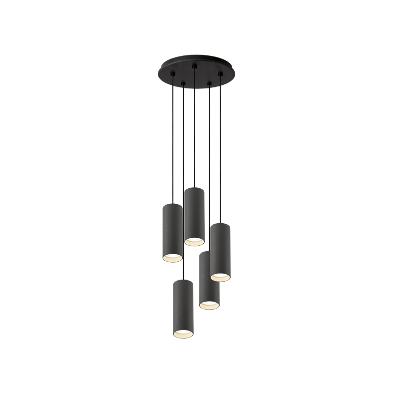 AXIOM EVO – SOSPENSIONE 5 ELEMENTI TONDA NERA/TITANIO GU10 50W 15CM