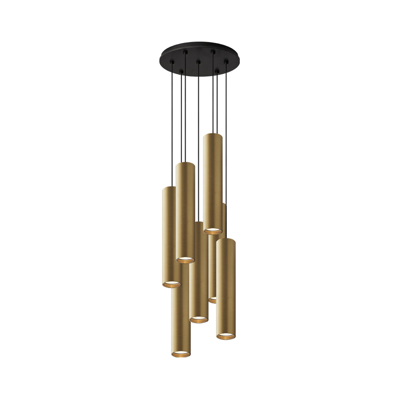 AXIOM EVO – SOSPENSIONE 7 ELEMENTI TONDA NERA/ORO GU10 50W 30CM