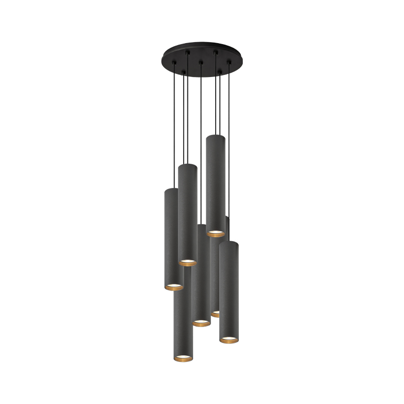 AXIOM EVO – SOSPENSIONE 7 ELEMENTI TONDA NERA/TITANIO GU10 50W 30CM