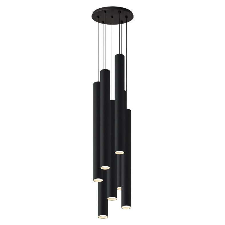 AXIOM EVO – SOSPENSIONE 7 ELEMENTI TONDA NERA/NERA GU10 50W 60CM