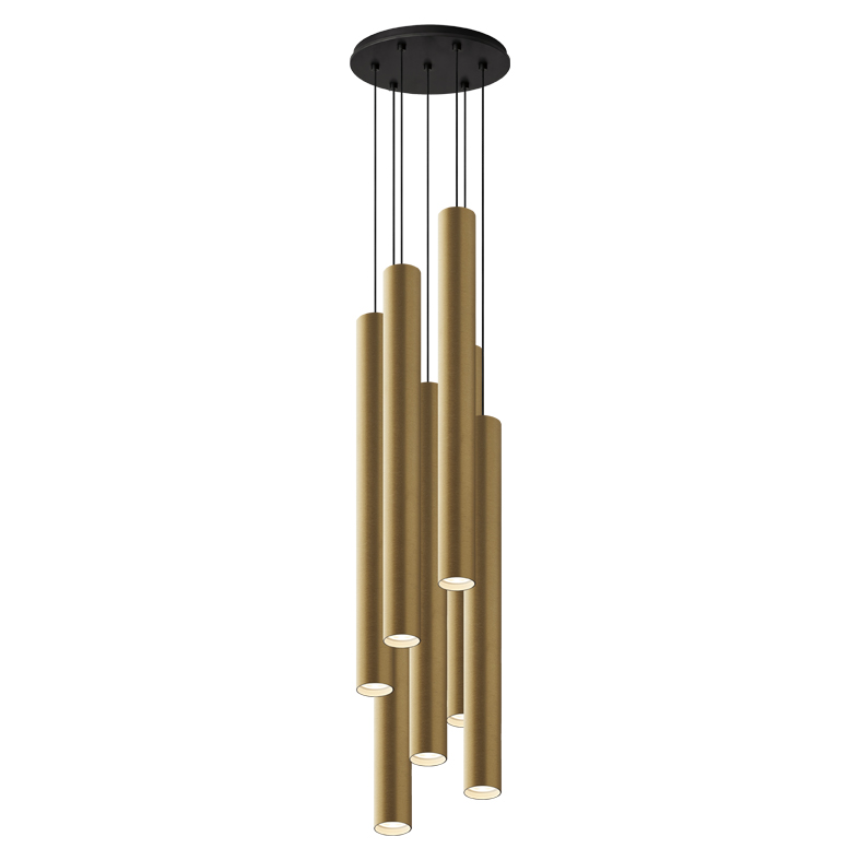 AXIOM EVO – SOSPENSIONE 7 ELEMENTI TONDA NERA/ORO GU10 50W 60CM