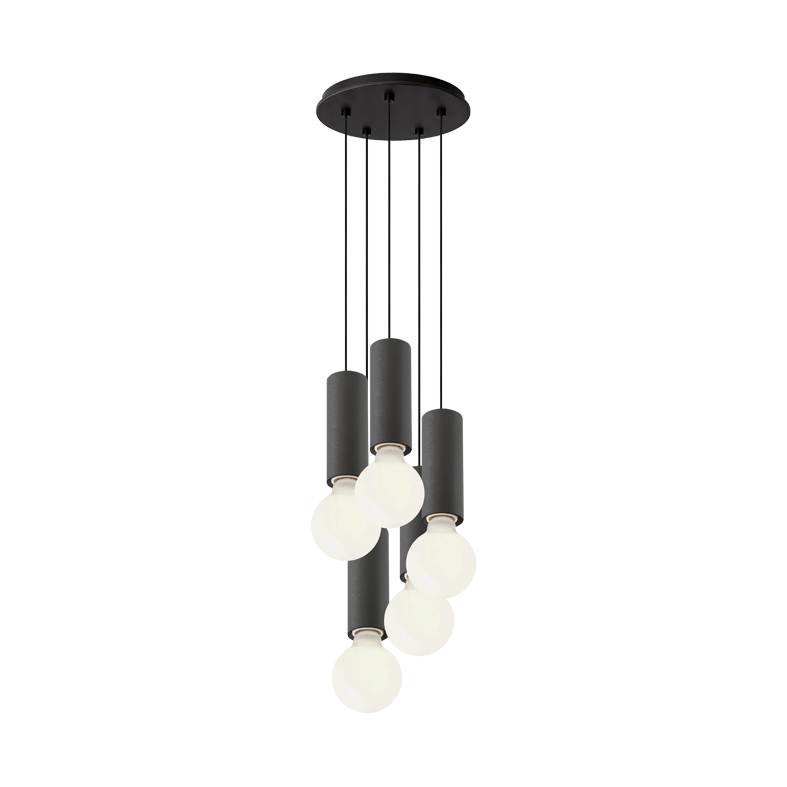AXIOM EVO – SOSPENSIONE 5 ELEMENTI TONDA NERA/TITANIO E27 60W 15CM