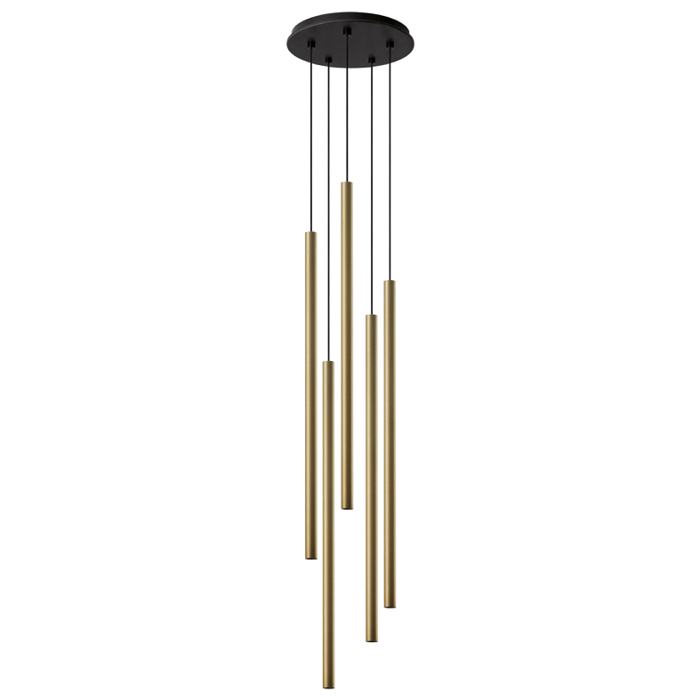 AXIOM EVO – SOSPENSIONE 5 ELEMENTI TONDA NERA/ORO LED 5X9W 3000K CRI90