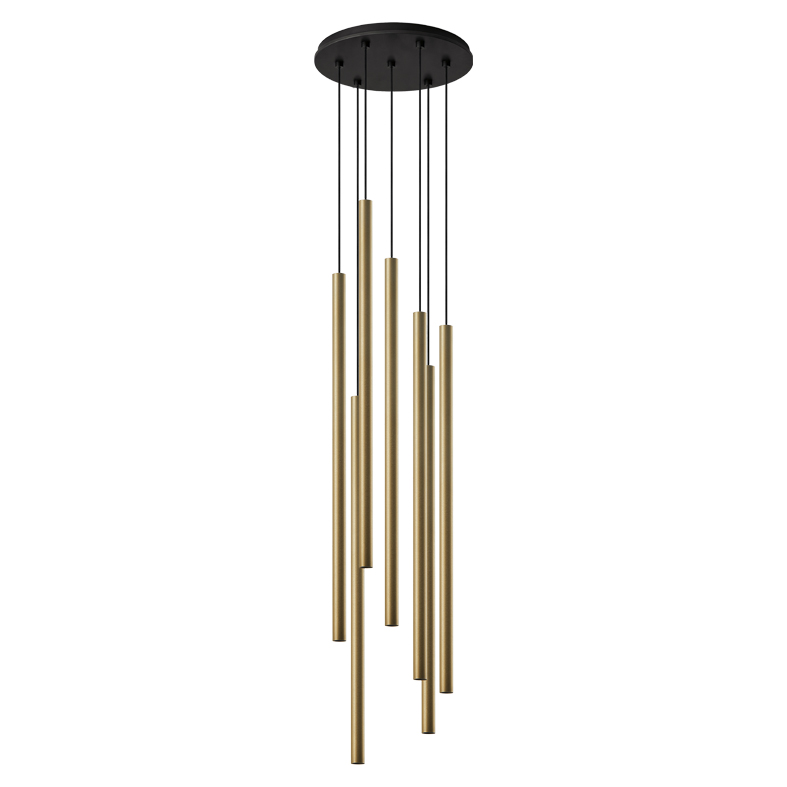 AXIOM EVO – SOSPENSIONE 7 ELEMENTI TONDA NERA/ORO LED 7X9W 3000K CRI90