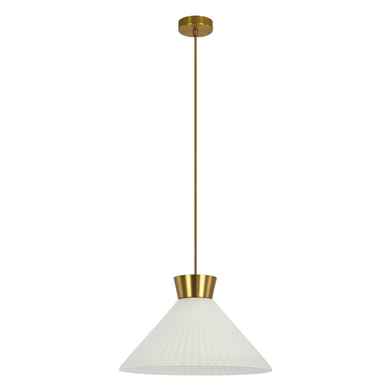 BEA – SOSPENSIONE ORO/VETRO BIANCO SATINATO PLISSETTATO E27 IP20 40CM